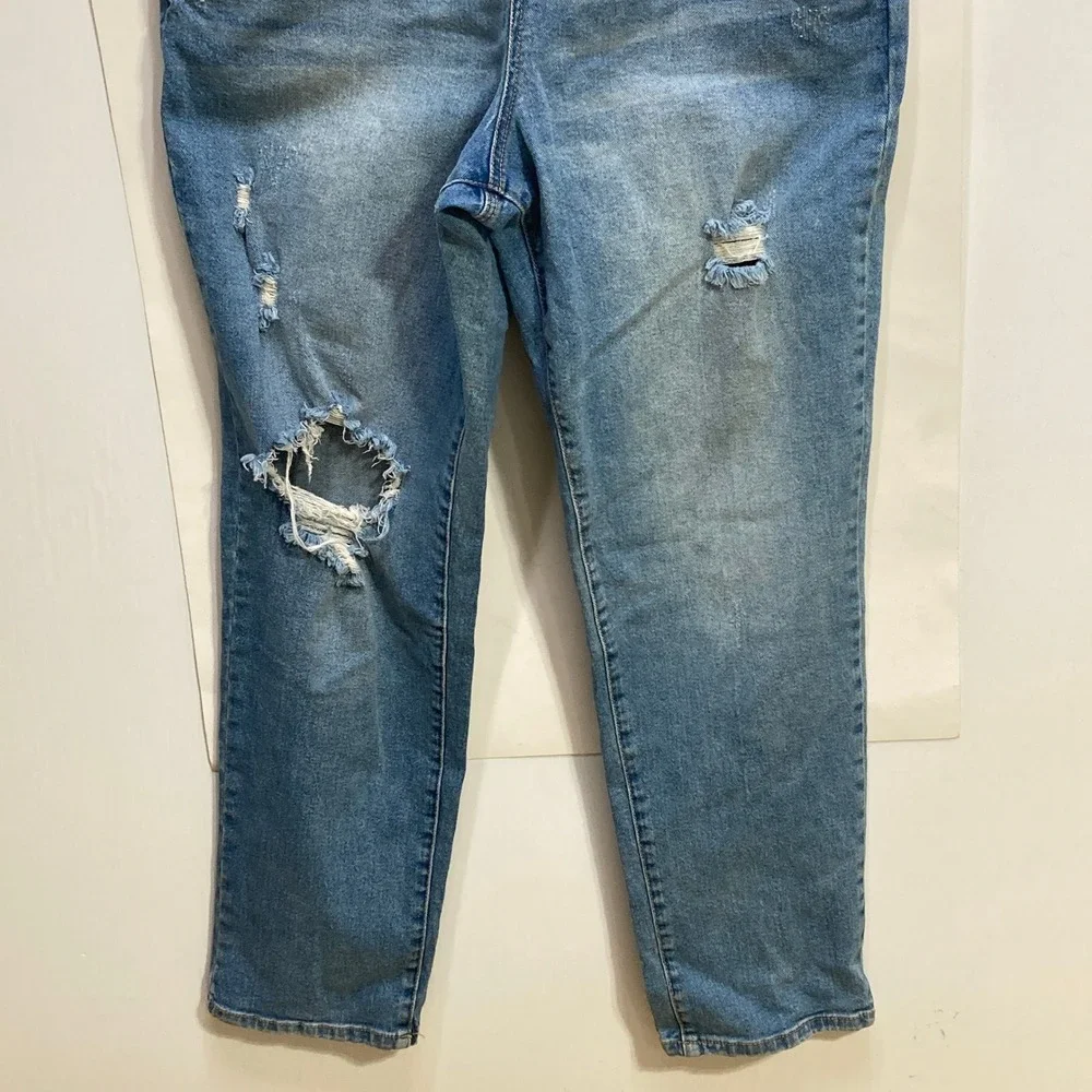Style & Co Womens Medium Wash Distressed Denim Overalls‎ Skinny Leg Size M Blue